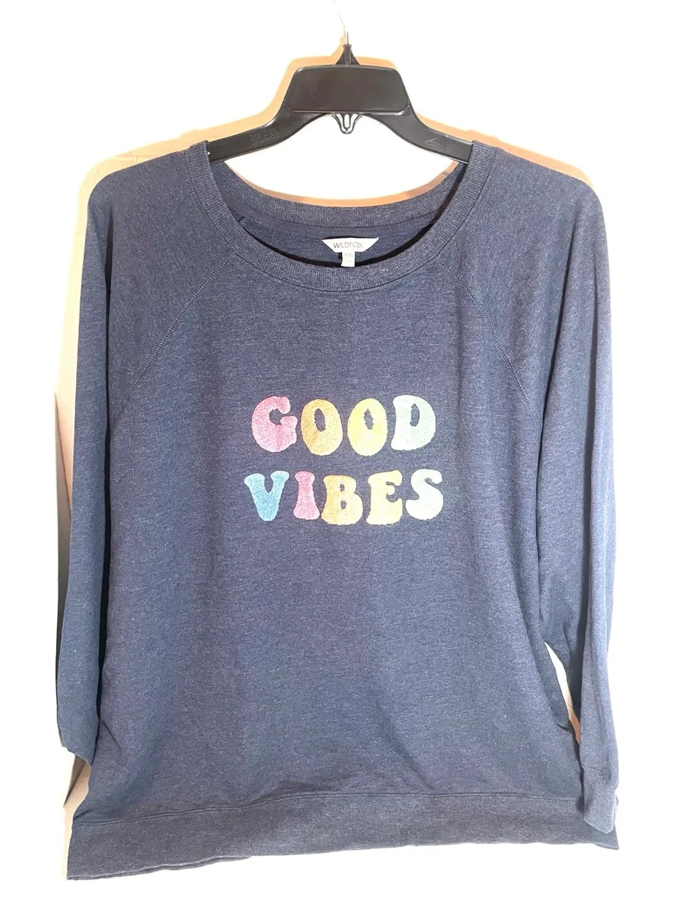 Wildfox Good Vibes Graphic Sweatshirt Women’s XXL Navy Long Sleeve Pullover